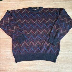 Givenchy Chevron Pattern Crewneck Sweater - Blue and Brown